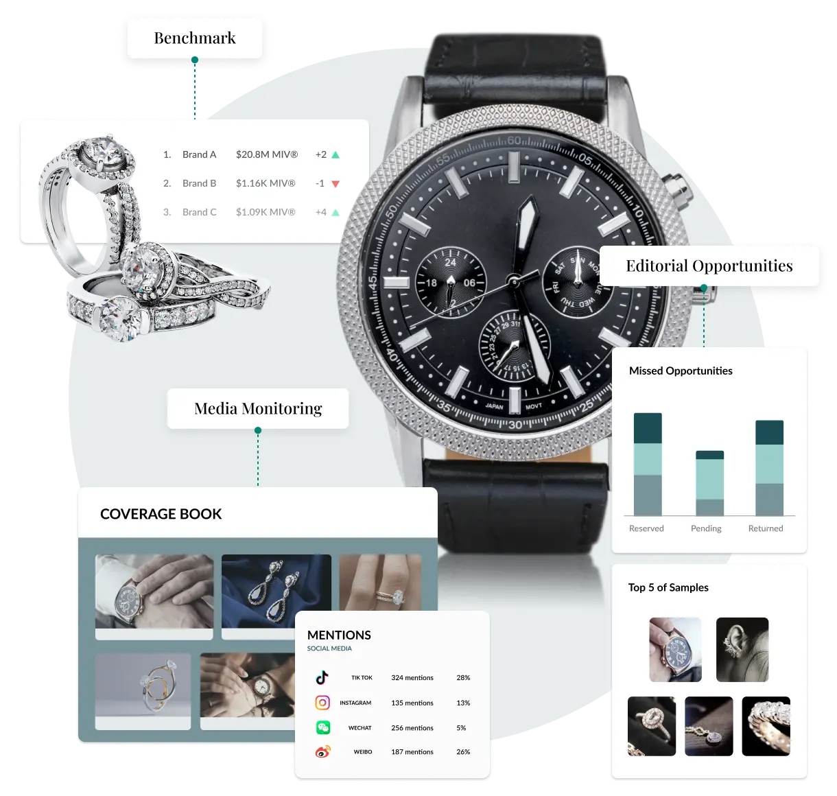 watch surrounded by luxury watch marketing strategy software